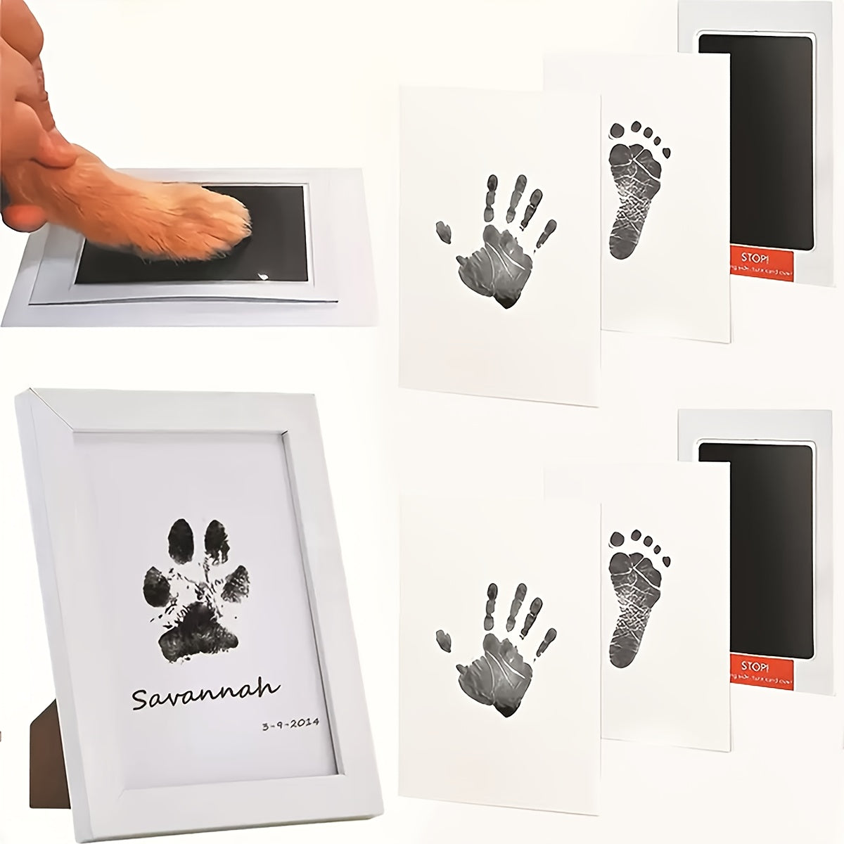 Dog Paw Print Ink Pad Kit for Cats and Dogs, Quick-Dry Black Ink Pet Keepsake Set for Memory Crafts, Memorial Gifts and New Pet Owners