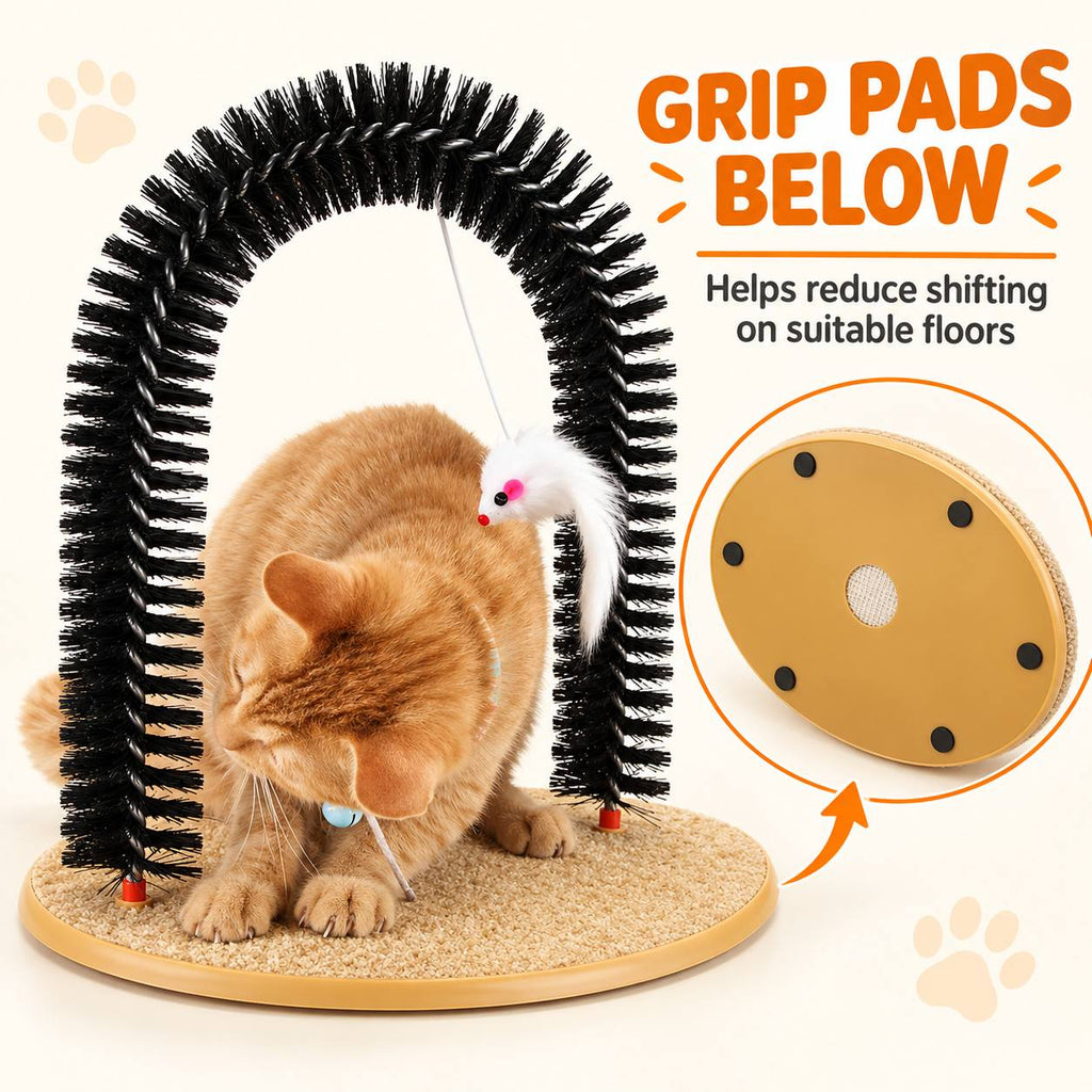 Cat Self Grooming Arch 3-in-1 Activity Station for Rubbing, Scratching and Play, Everyday Cat Enrichment Spot for Home Grooming Routines