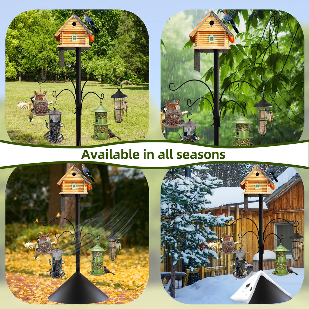 Bird Feeder Pole with Squirrel Baffle, 92-Inch Listed Garden Feeding Station Stand with Adjustable Shepherd Hooks and Metal Trays, Birdhouse Not Included