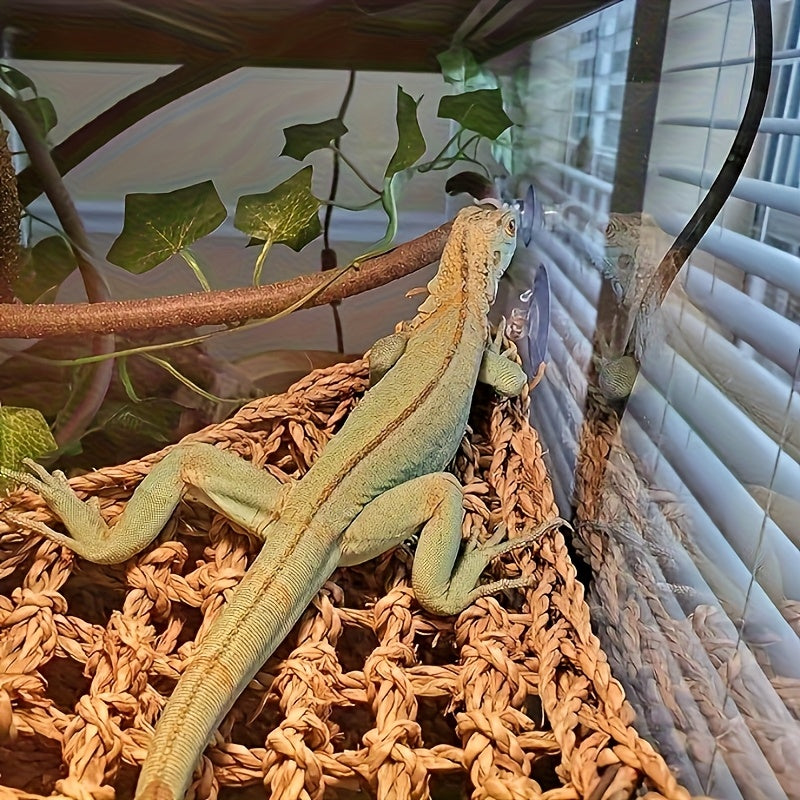 Bearded Dragon Tank Accessories 12 Piece Set with Woven Reptile Hammock, Artificial Plants, Leafy Vine and Suction Cups for Terrarium Decoration
