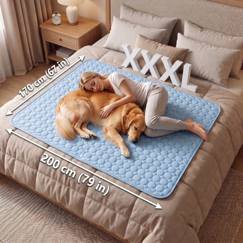 Extra Large Dog Cooling Mat for Dogs and Cats, 79 x 67 Inch Washable Non-Slip Summer Fabric Pad for Sofa Covers, Beds and Crate Liners, Blue