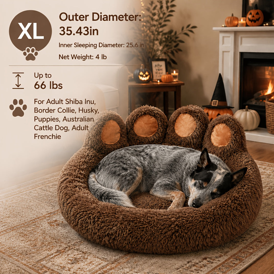 Bear Paw Dog Bed with Plush Raised Sides, Soft Cozy Cat Sleeping Cushion for Indoor Naps, Five Color Options and Six Sizes