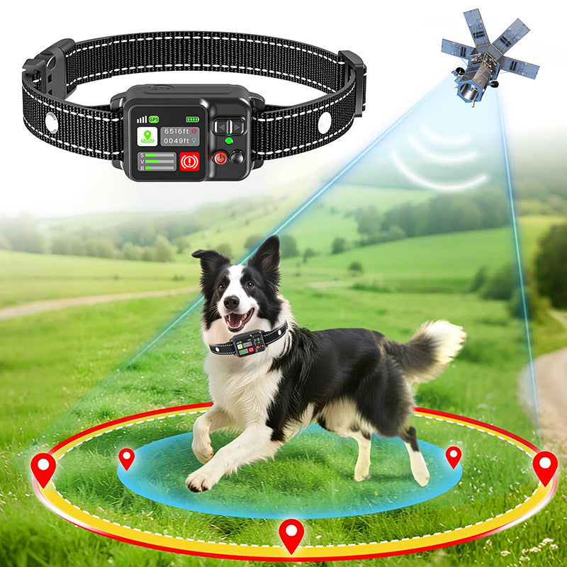 Adjustable GPS Wireless Dog Fence with 49–6561 ft Listed Range, Rechargeable Boundary Training Collar with Beep, Vibration and Static Modes for Outdoor Yards