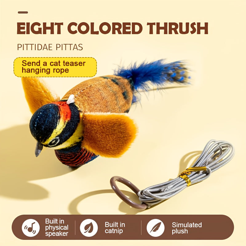 Bird Cat Toys with Touch-Activated Chirping, 2-Pack Plush Feather Birds with Built-In Catnip for Supervised Indoor Hunting Play, Random Colors