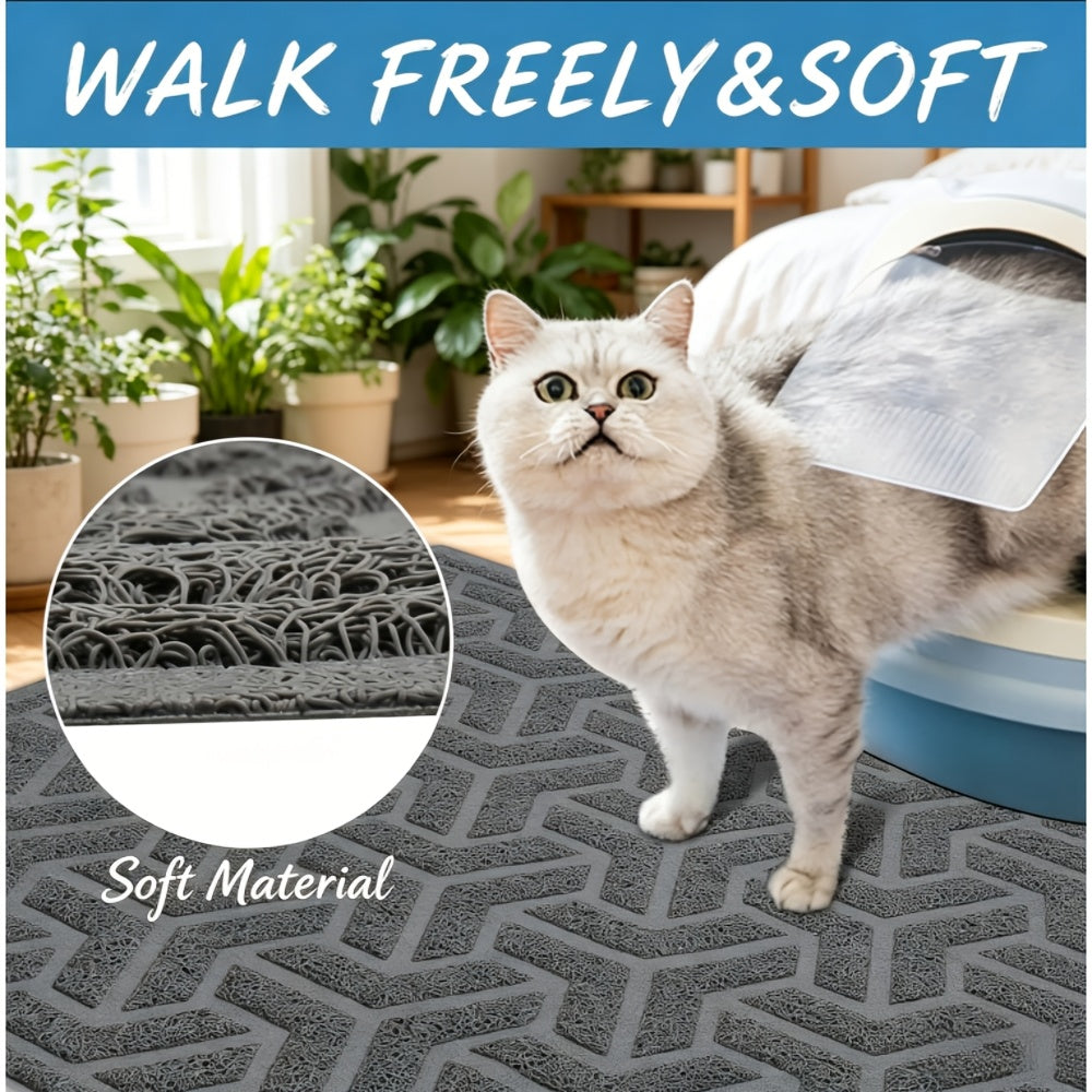 Cat Litter Mat with Soft PVC Surface, Large 46 x 35 Inch Litter Trapping Floor Mat with Non-Slip Backing for Scatter Control, Gray or Blue