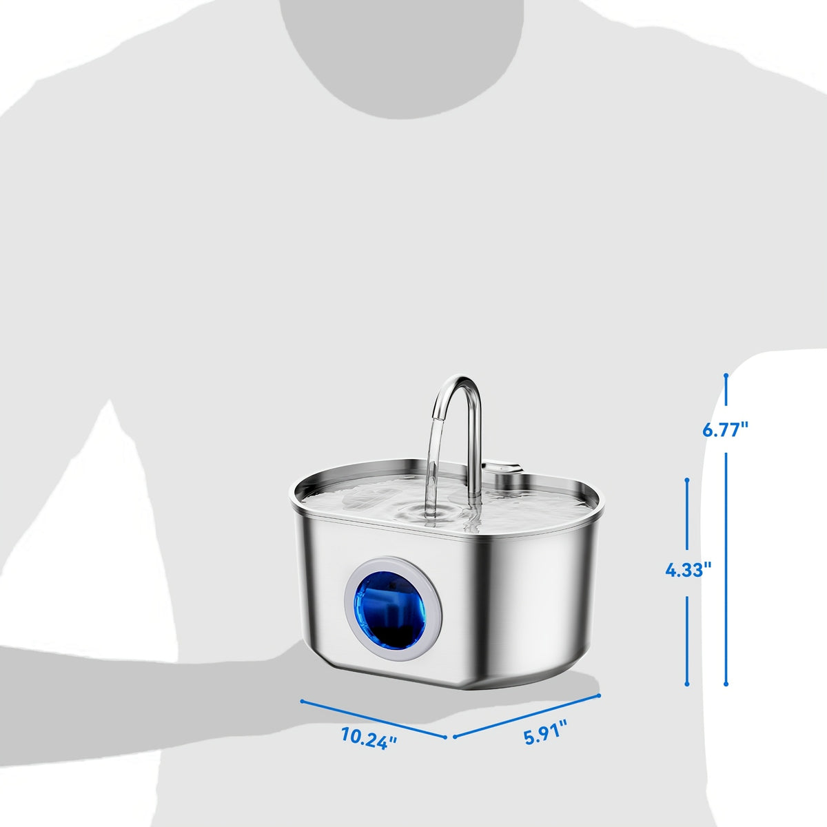 Cat Water Fountain 74oz 2.2L in 304 Stainless Steel, Quiet 5V Pet Drinking Dispenser with Water Level Window and Choice of 1 or 4 Filters