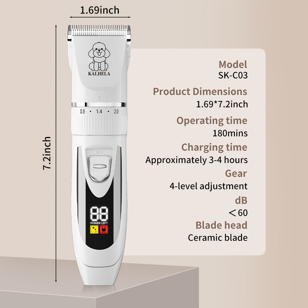 Adjustable Dog Hair Trimmer, Rechargeable Cordless Low-Noise Pet Grooming Clippers with Guide Comb Options for Dogs and Cats, Three Package Choices