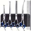 Pet Grooming Scissors 6-Piece Set with Titanium-Coated 4CR Stainless Steel and Rounded Tips, Manual Coat Trimming Tools for Dogs and Cats