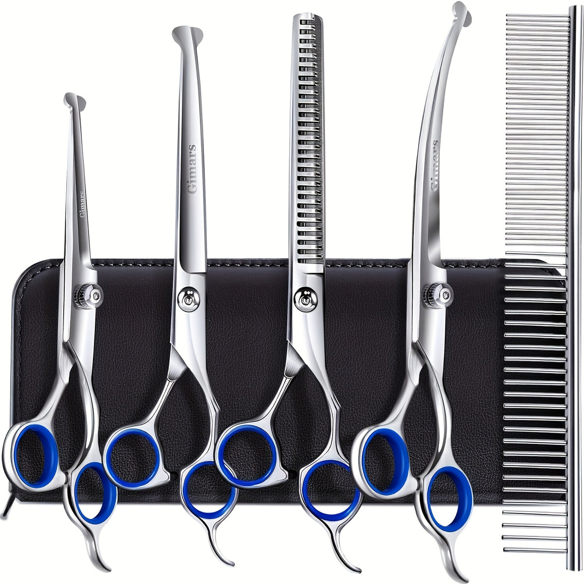 Pet Grooming Scissors 6-Piece Set with Titanium-Coated 4CR Stainless Steel and Rounded Tips, Manual Coat Trimming Tools for Dogs and Cats