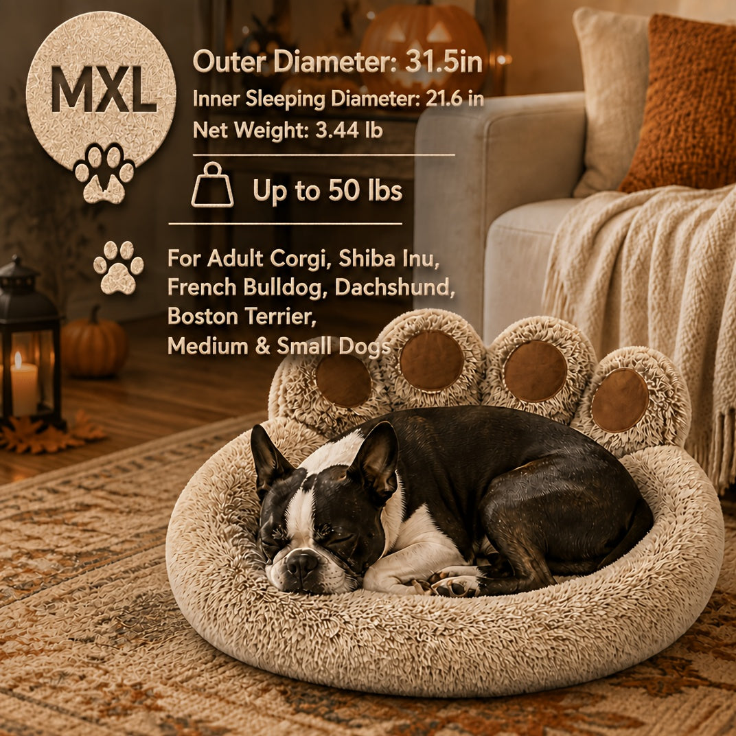 Bear Paw Dog Bed with Plush Raised Sides, Soft Cozy Cat Sleeping Cushion for Indoor Naps, Five Color Options and Six Sizes