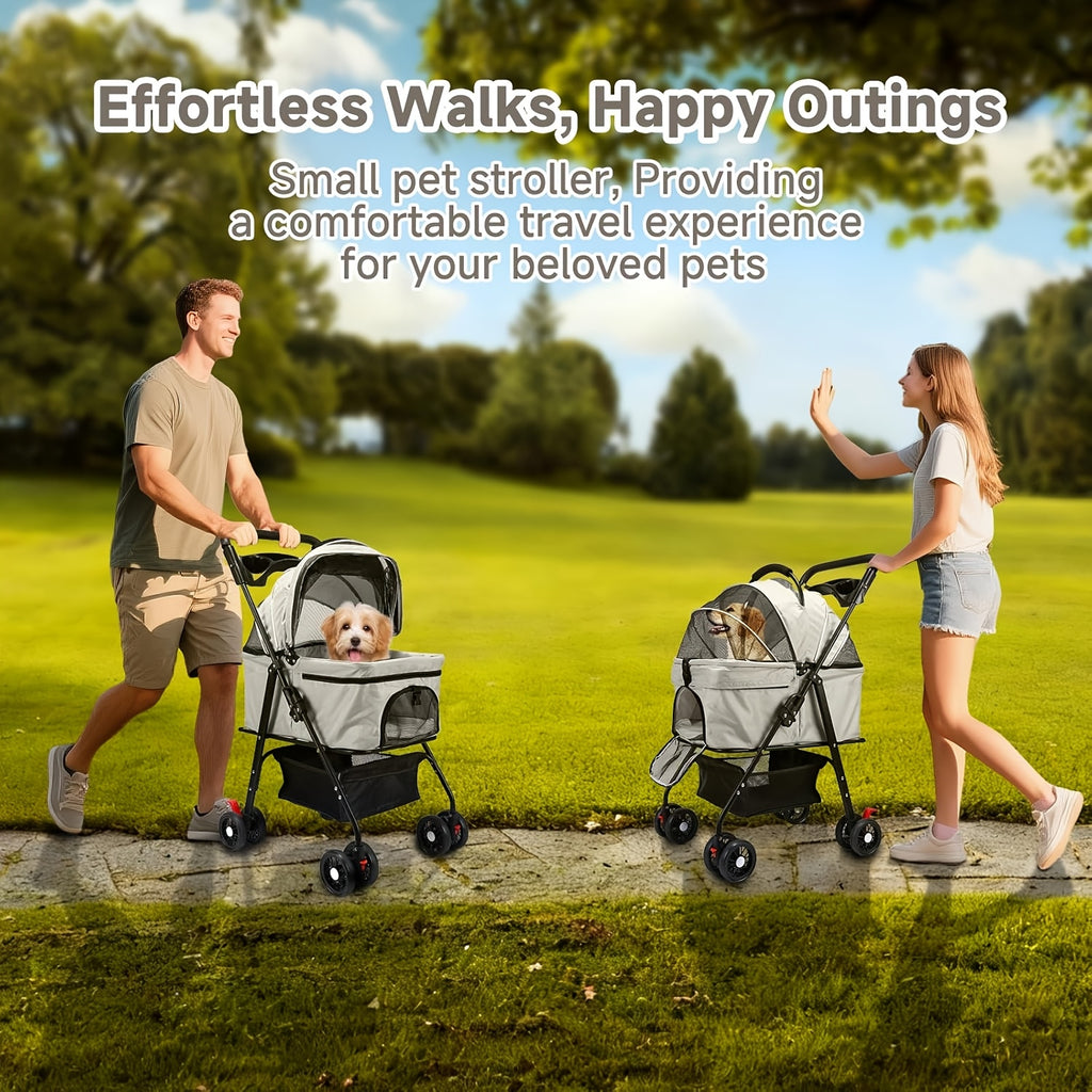 Convertible Pet Stroller with Removable Carrier, Foldable Dog and Cat Pushchair with Mesh Canopy, Storage Basket and Cup Holder in Four Colors