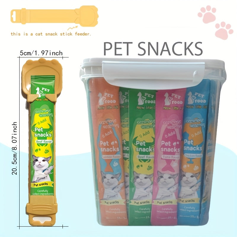 Squeezable Cat Treats Variety Pack, Lickable Cat Sticks in Tuna, Salmon, Chicken and Beef Flavors, 16 Count or 101 Count with Feeder