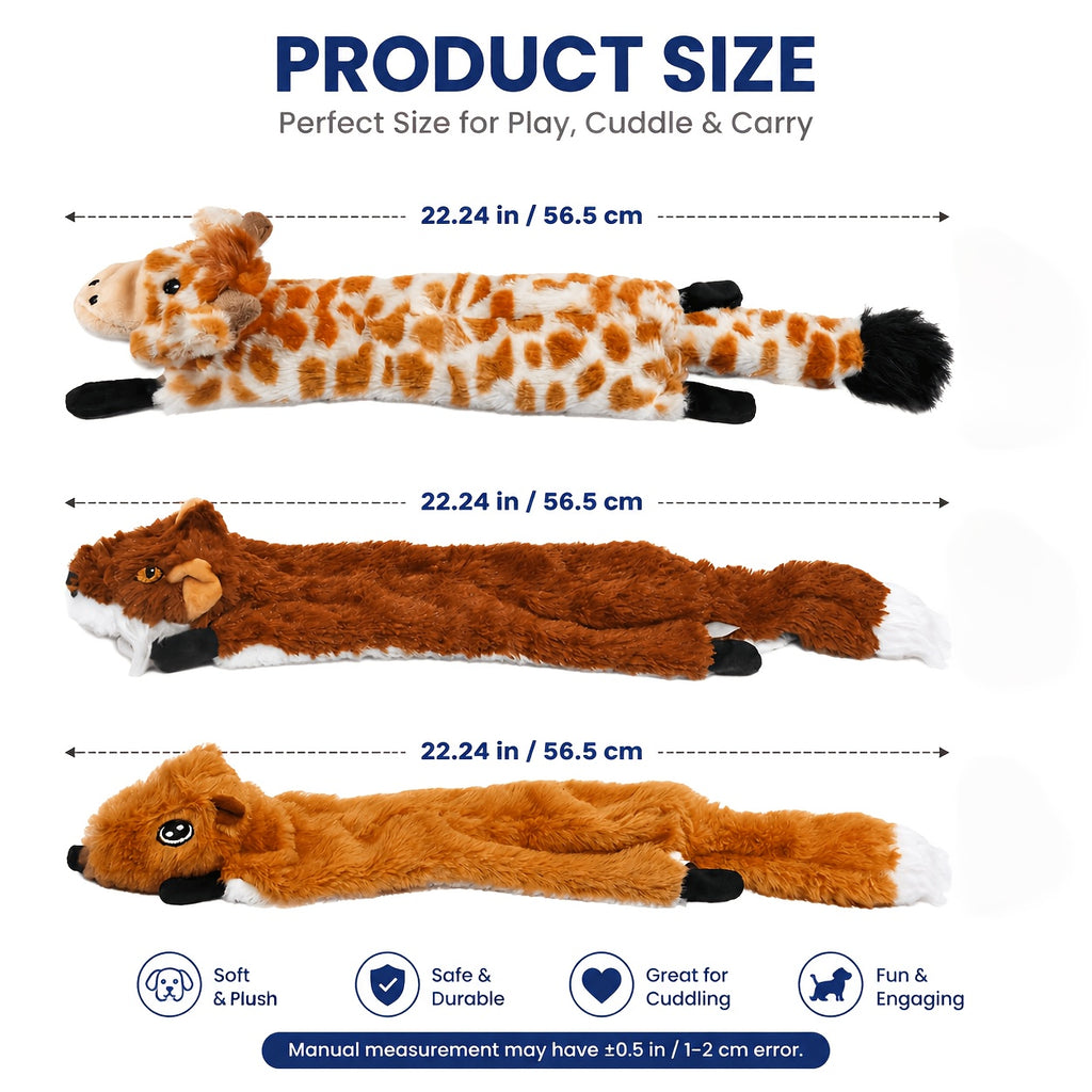 Squeaky Crinkle Dog Toys, No-Stuffing Plush Animal Toys in Brown Squirrel Single or 5-Pack Options for Supervised Puppy Fetch and Indoor Play