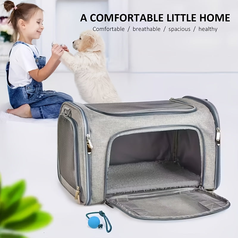 Large Foldable Cat Carrier for Cats and Puppies up to 25 lbs, Soft-Sided Pet Travel Cage in Grey or Black for Vet Visits and Everyday Trips