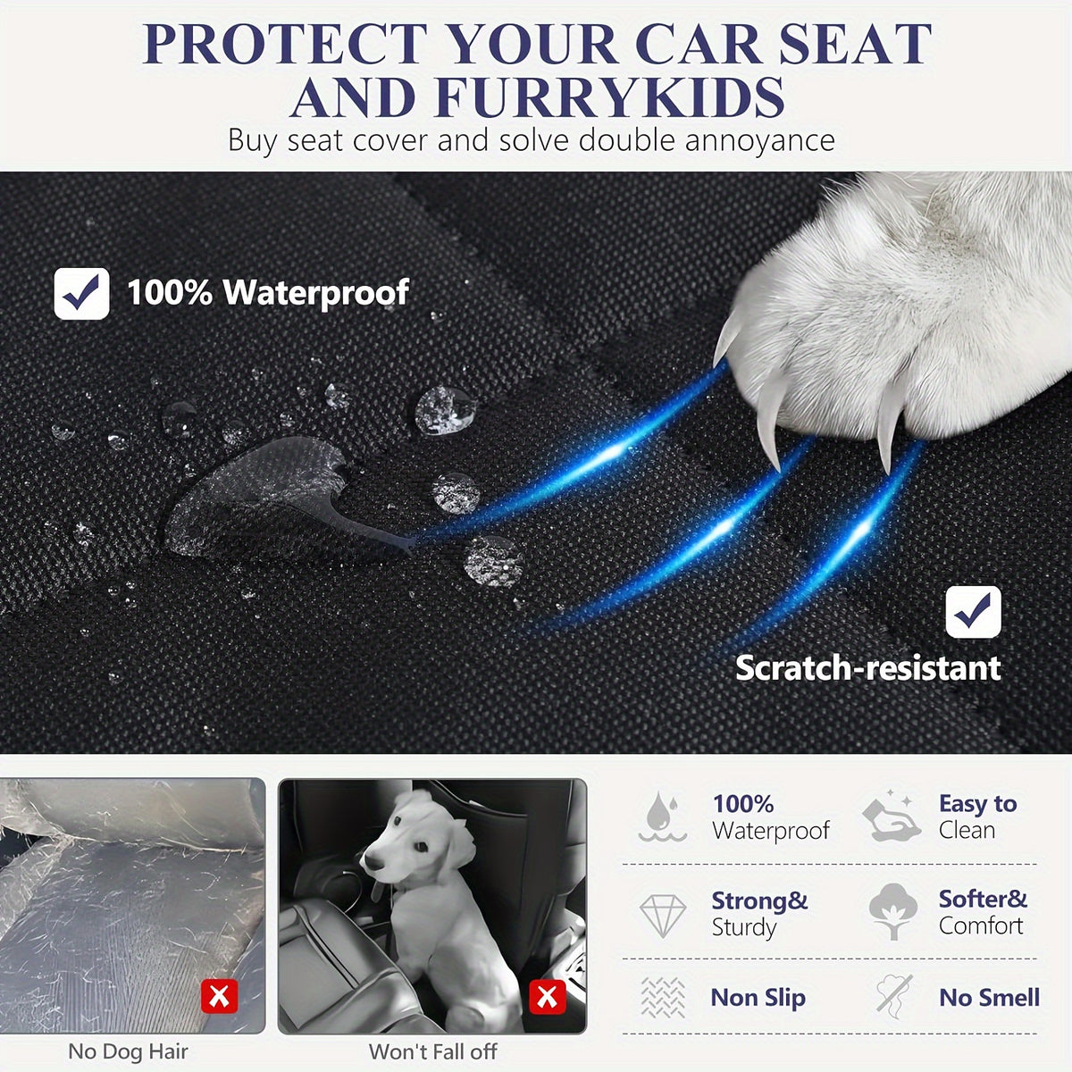 Dog Car Hammock with 4 Storage Pockets, 600D Rear Seat Cover with Side Flaps and Headrest Straps for Pet Travel in Cars, Trucks and SUVs