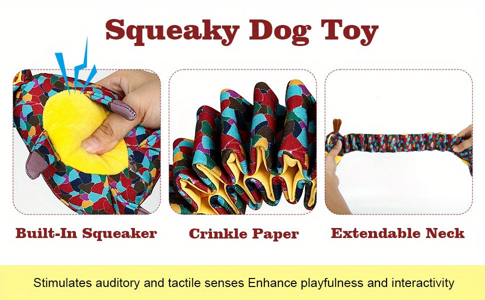 Accordion Cow Dog Toy with Squeaker and Crinkle Paper, Colorful Soft Plush Pull Toy for Supervised Gentle Tug, Fetch and Interactive Indoor Play
