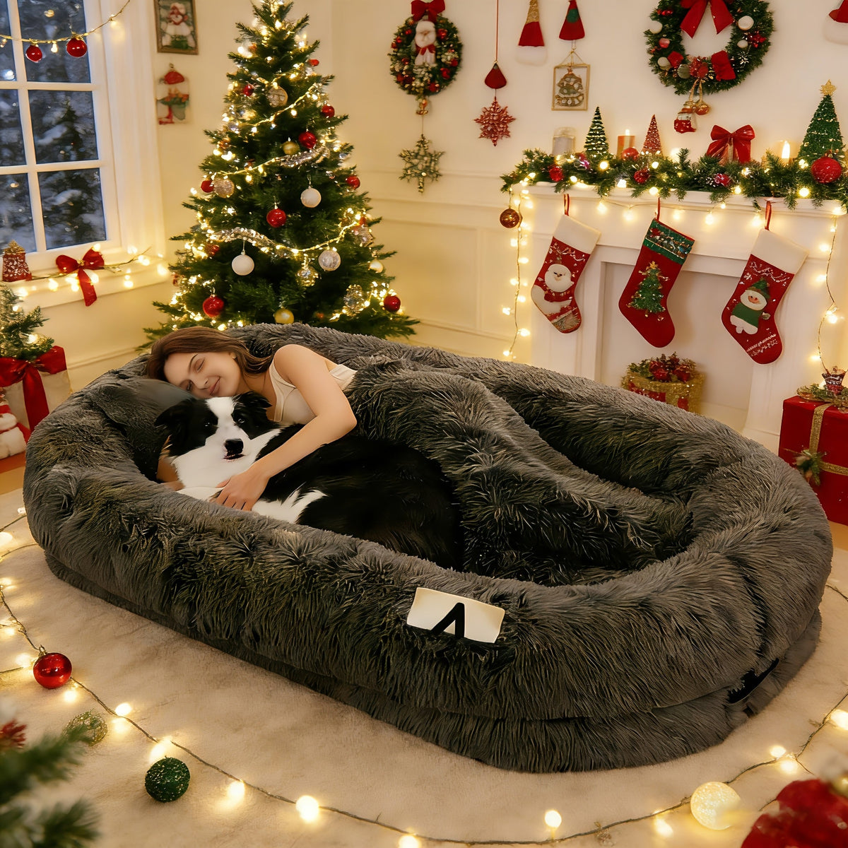 Human Dog Bed with Egg Crate Foam, Oversized Plush Lounger for Adults and Pets with Non-Slip Base and Machine Washable Cover for Indoor Relaxation