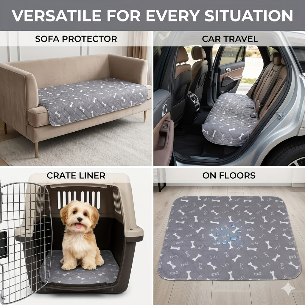 Washable Dog Pee Pads with Bone Print, 4-Layer Reusable Puppy Training Mats with Non-Slip Base for Floors, Crates and Travel, S M L