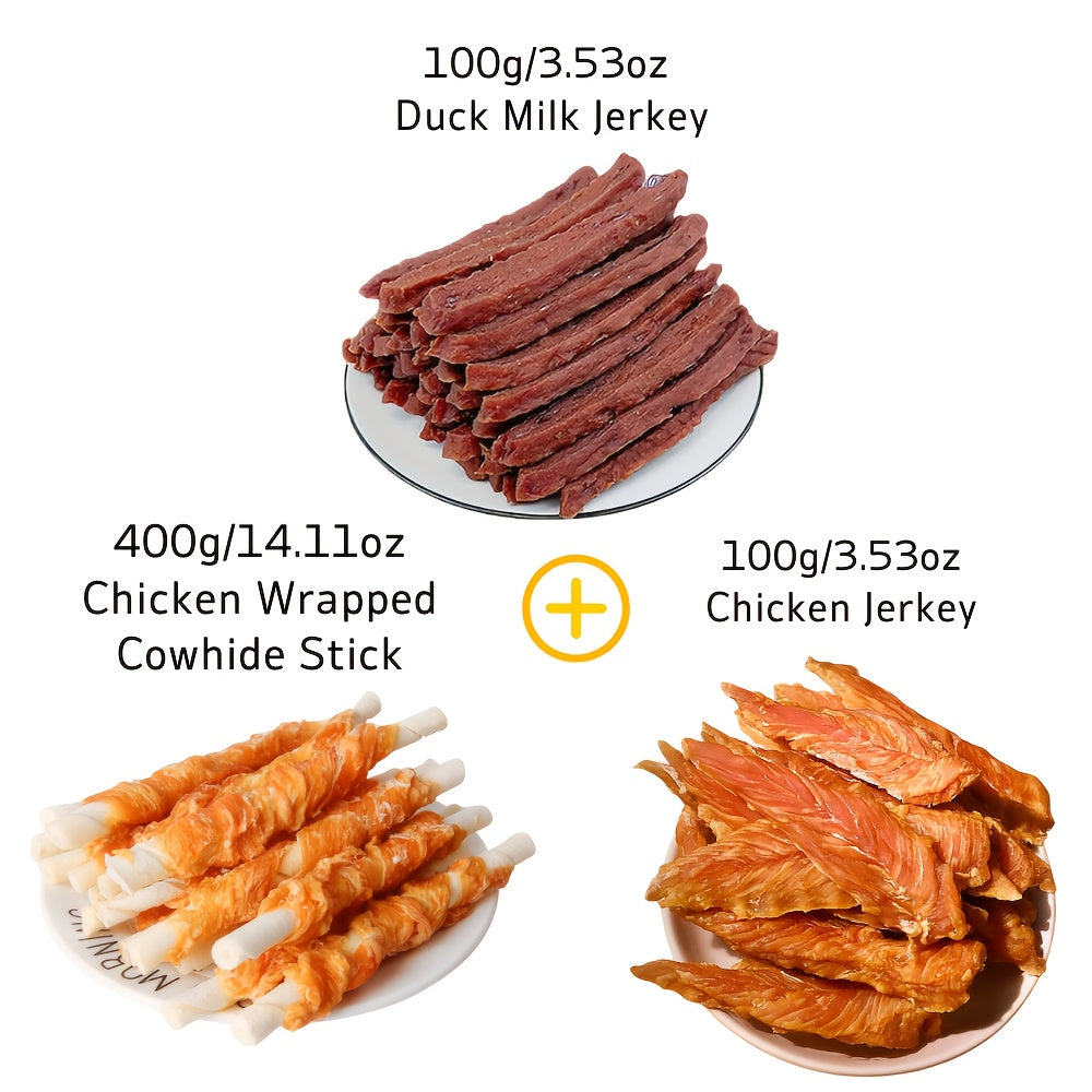 Dog Treat Assortment with Chicken Jerky and Wrapped Chew Selections, Combination 1–6 Options for Medium and Large Dogs, Supervised Snack and Reward Time