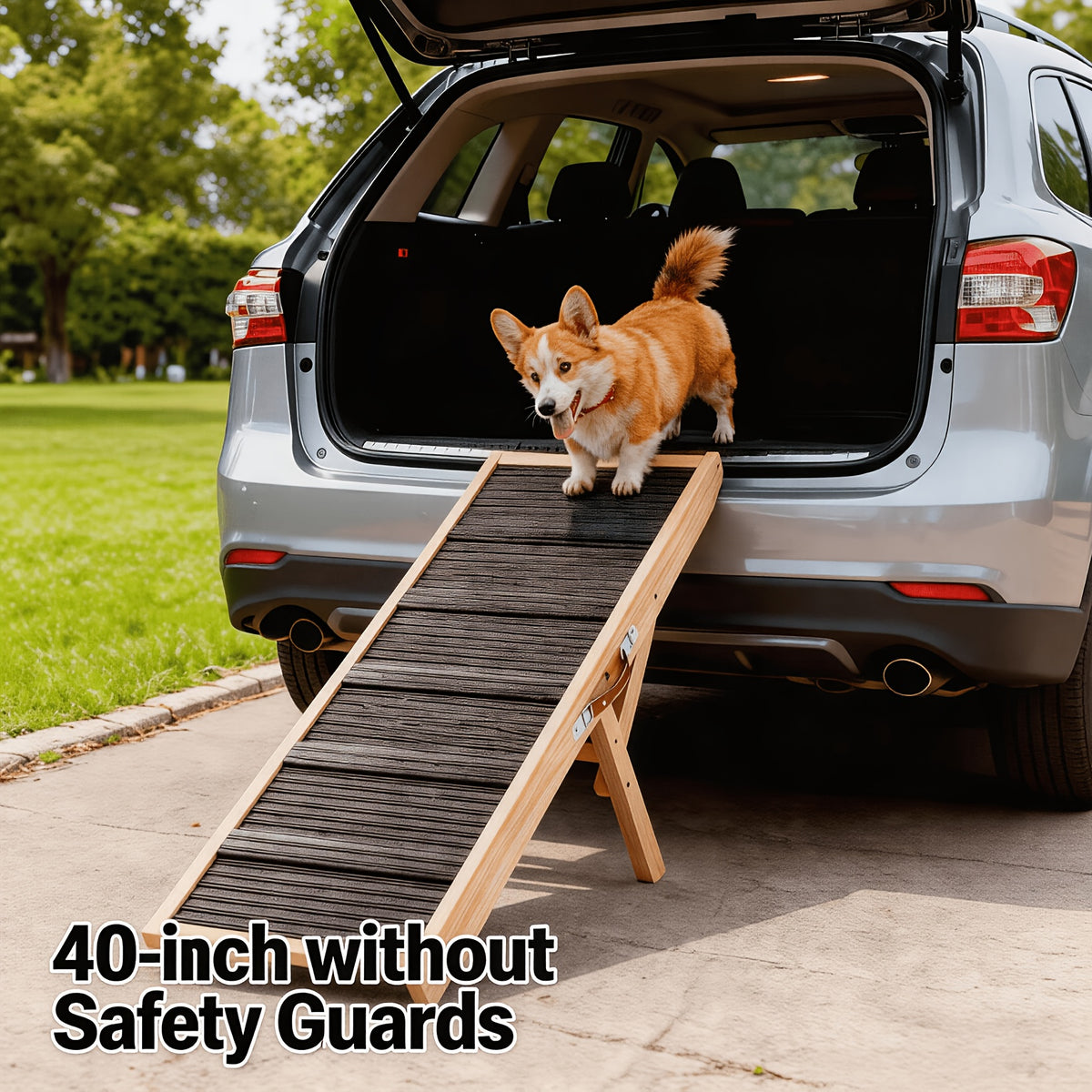 Dog Ramp for Bed and Sofa, Folding Wooden Pet Ramp with Adjustable Height and Side Guards, 40, 44 or 55 Inch Length Options for Furniture Access