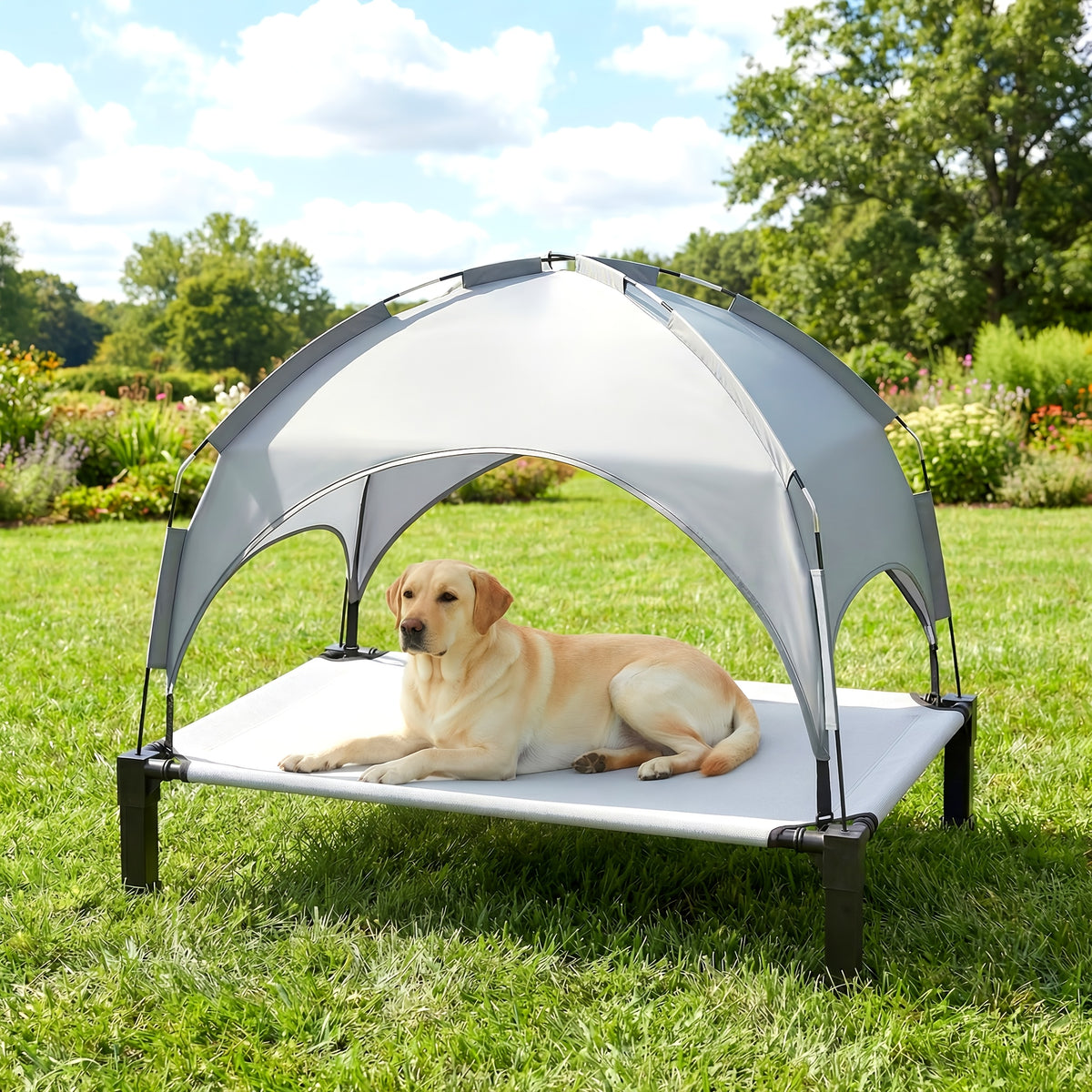Canopy Dog Bed for Outdoor Rest, Elevated Portable Pet Cot with Overhead Shade in 42, 51 and 58 Inch Options for Patio, Backyard and Camping