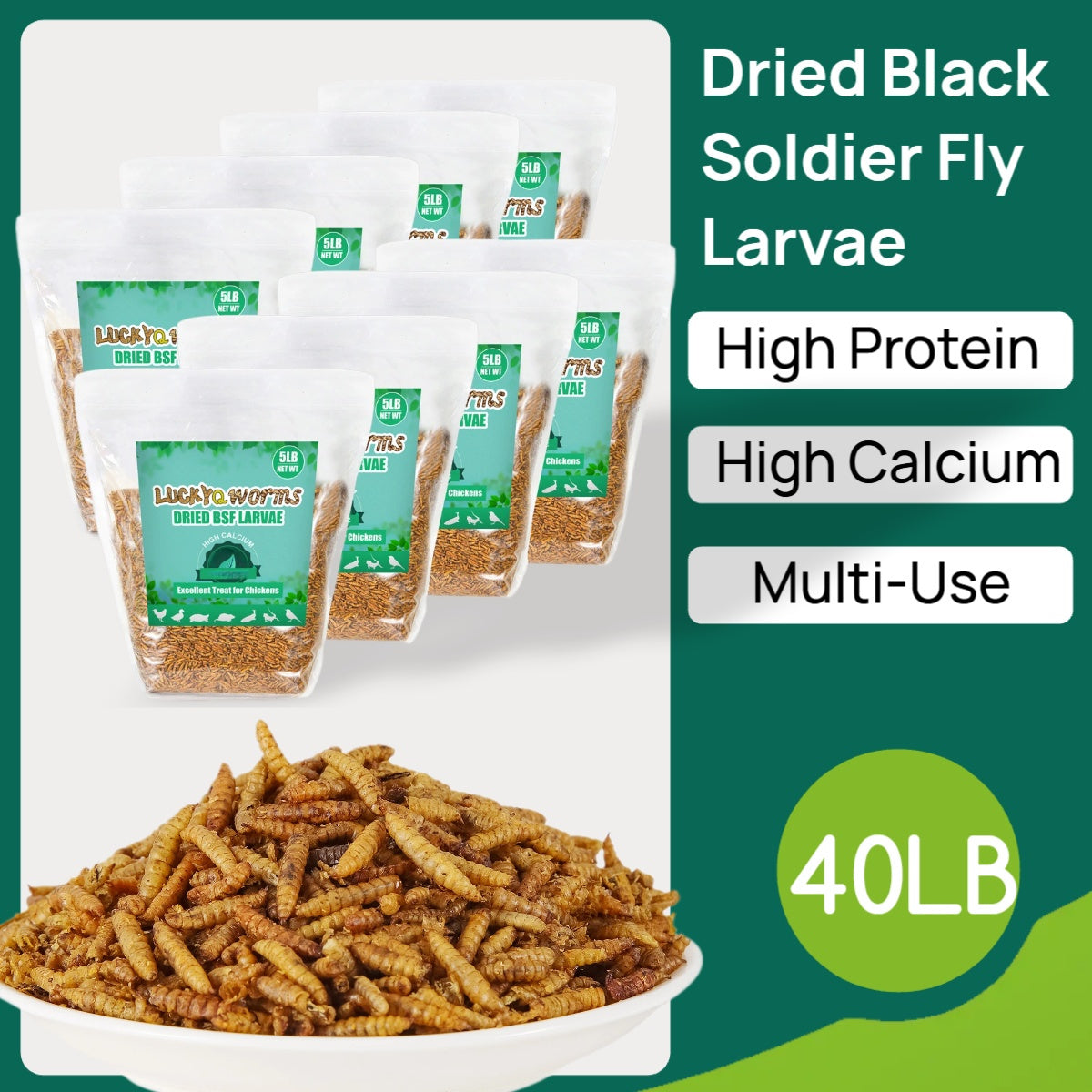 Bulk Chicken Grubs, Dried Black Soldier Fly Larvae Treats in 10, 20 or 40 lb Sizes for Backyard Chickens, Ducks and Quail Feeding Routines