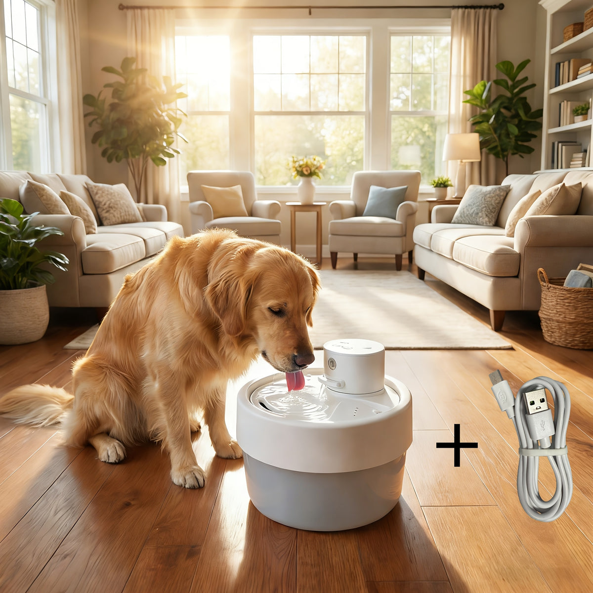Cat Water Fountain 1L with USB Cable, Compact Automatic Circulating Pet Drinking Dispenser with Visible Reservoir for Indoor Cats and Small Dogs