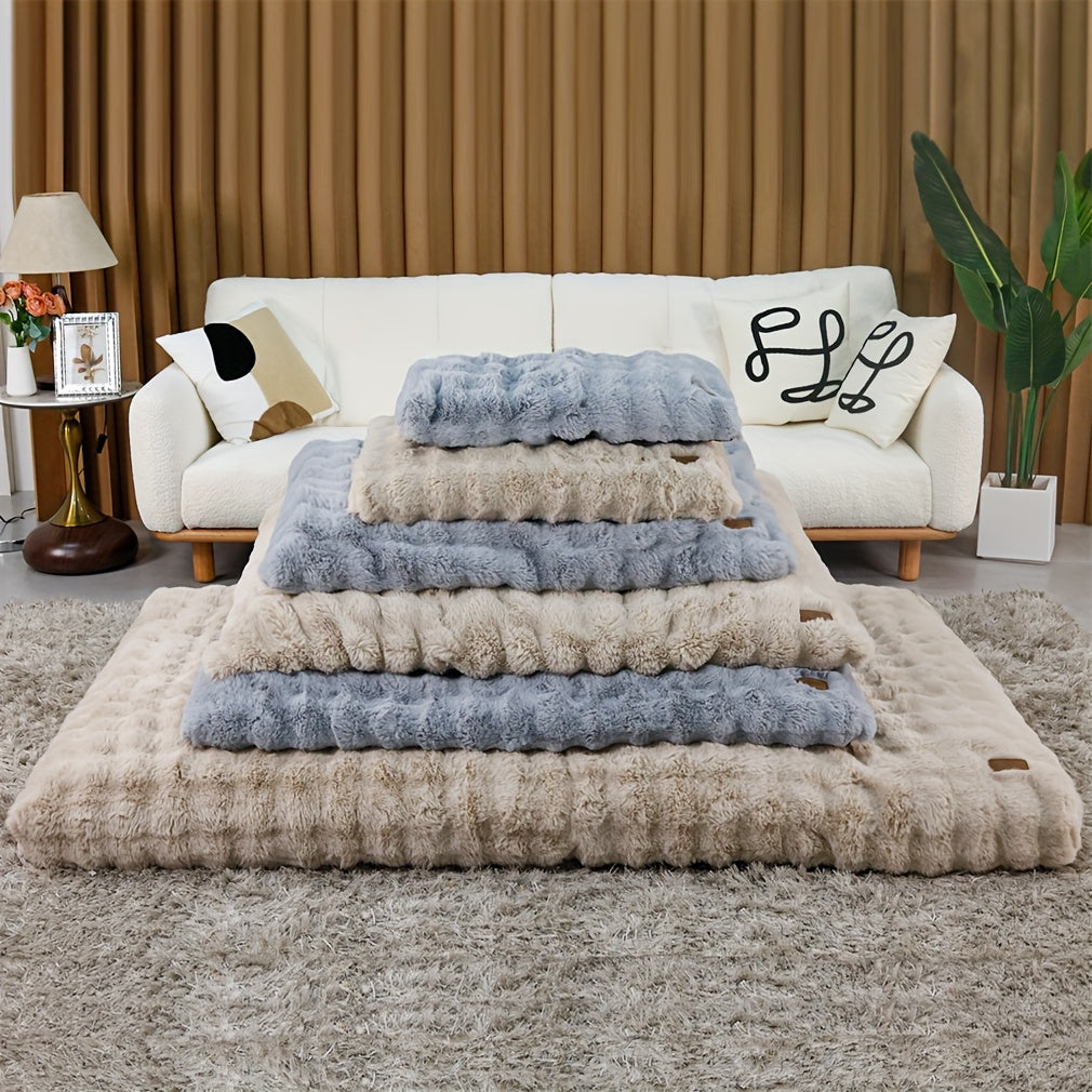 Foam Dog Bed with Waffle-Textured Removable Cover, Polyester Pet Crate Mat in Medium to 3XL Sizes for Indoor Rest, Grey or Khaki and Beige