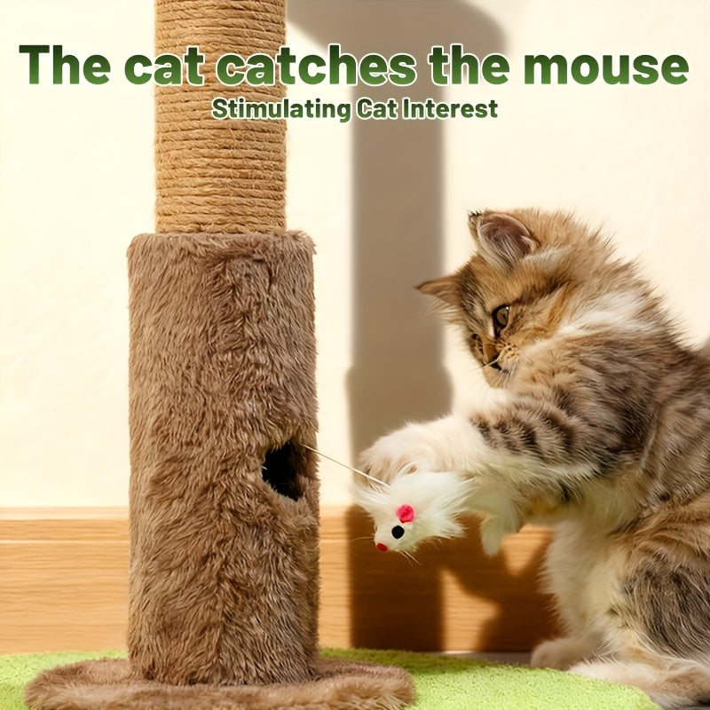 Palm Tree Cat Scratching Post, 36.3-Inch Sisal Scratcher with Two Hanging Balls and Plush Base for Indoor Cat Play and Apartment Living