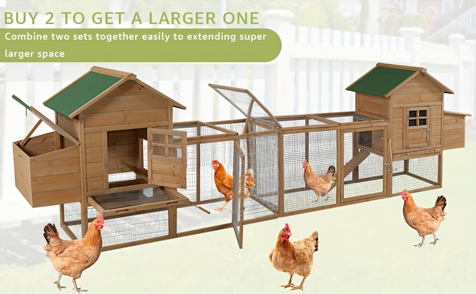 Wooden Chicken Coop with Run and Nesting Box, Raised Backyard Hen House with Access Ramp, Removable Cleaning Tray and Optional Wheeled Models