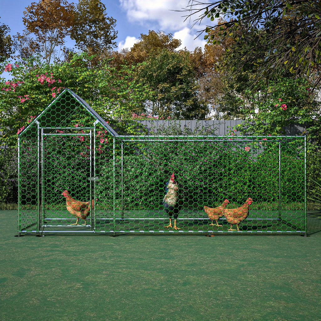 Large Metal Chicken Run with Lockable Door and UV-Resistant Cover, Steel Frame Poultry Enclosure with PVC-Coated Mesh for Backyard Hens and Ducks