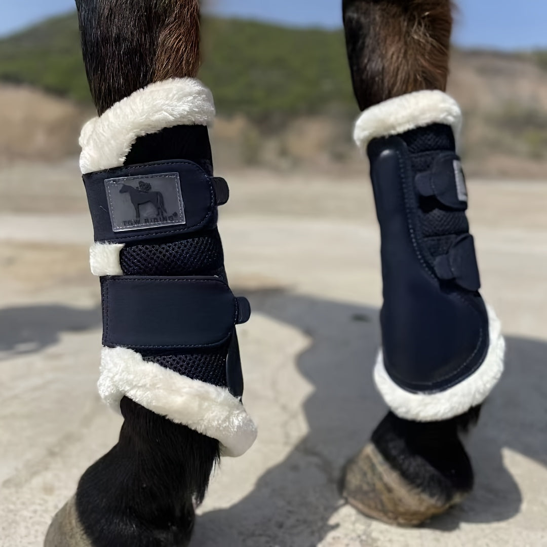 Horse Leg Wraps 1 Pair in Navy Blue, Breathable Mesh and Faux Leather Quick-Fit Equestrian Gear for Training and Jumping, S to XL Size Options