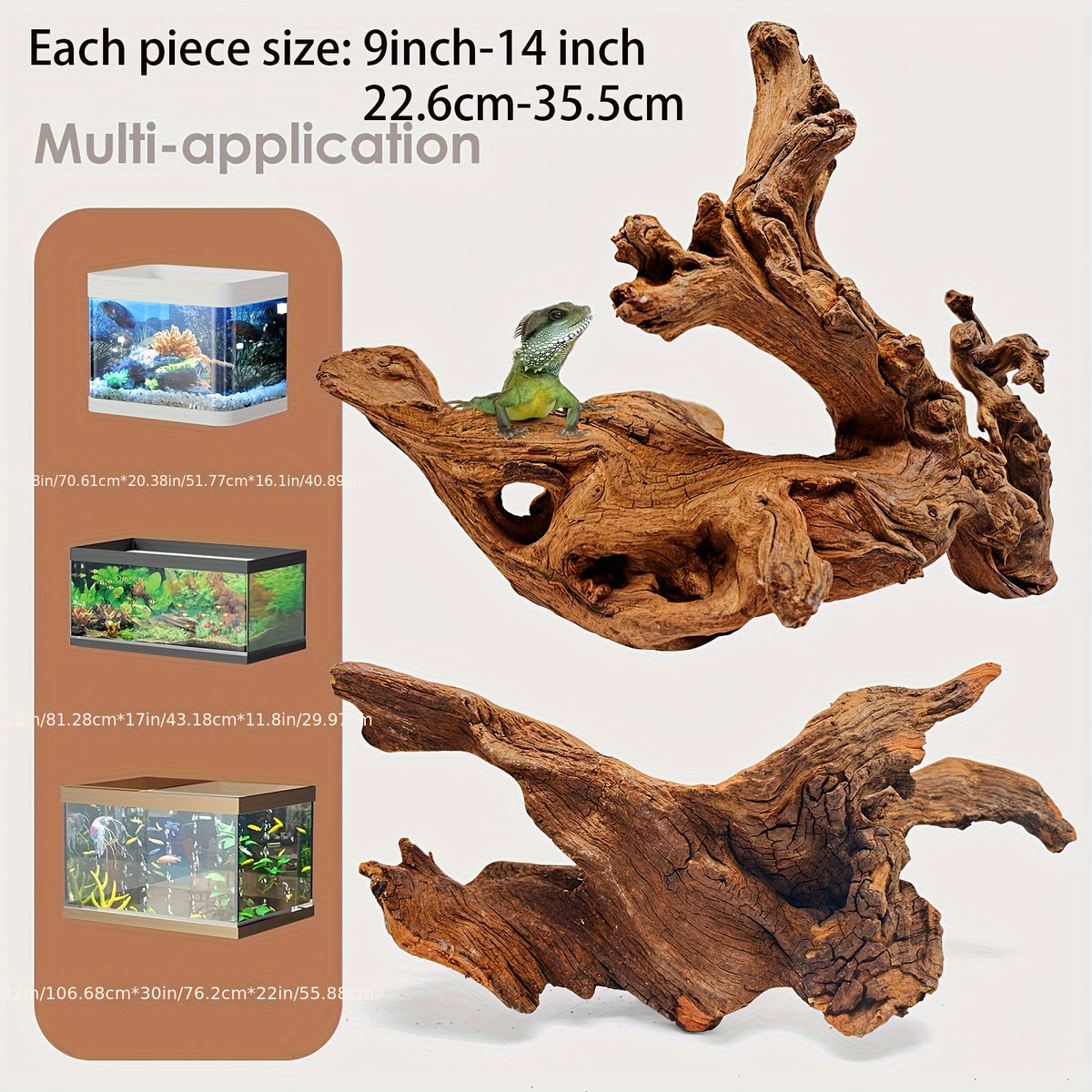 Aquarium Driftwood 2-Pack, 9-14 Inch Natural Wood Branches for Fish Tank Aquascaping, Reptile Terrarium Decor and Habitat Layouts