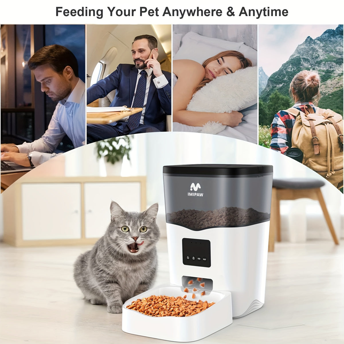 Automatic Cat Feeder with WiFi App Control, 3L Smart Dry Food Dispenser with Scheduled Meals, USB Power and Optional Camera for Cats and Dogs