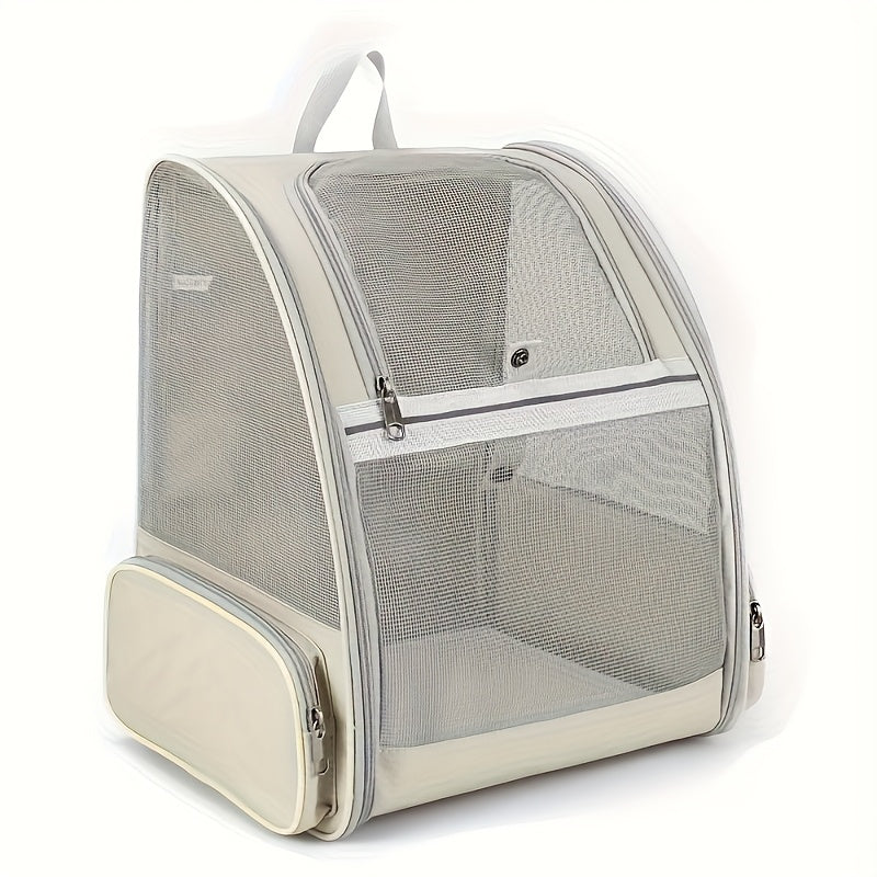 Mesh Cat Carrier Backpack, Foldable Pet Travel Bag with Three-Sided Ventilation, Chest Buckle and Removable Mat for Cats and Small Dogs, Purple or White