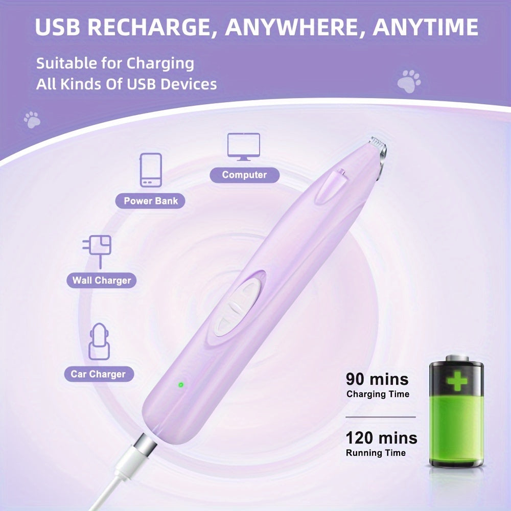 Pet Leg Hair Trimmer M8-1 with USB Charging, Electric Dog and Cat Grooming Tool in Purple or Green for At-Home Coat Touch-Ups and Routine Care