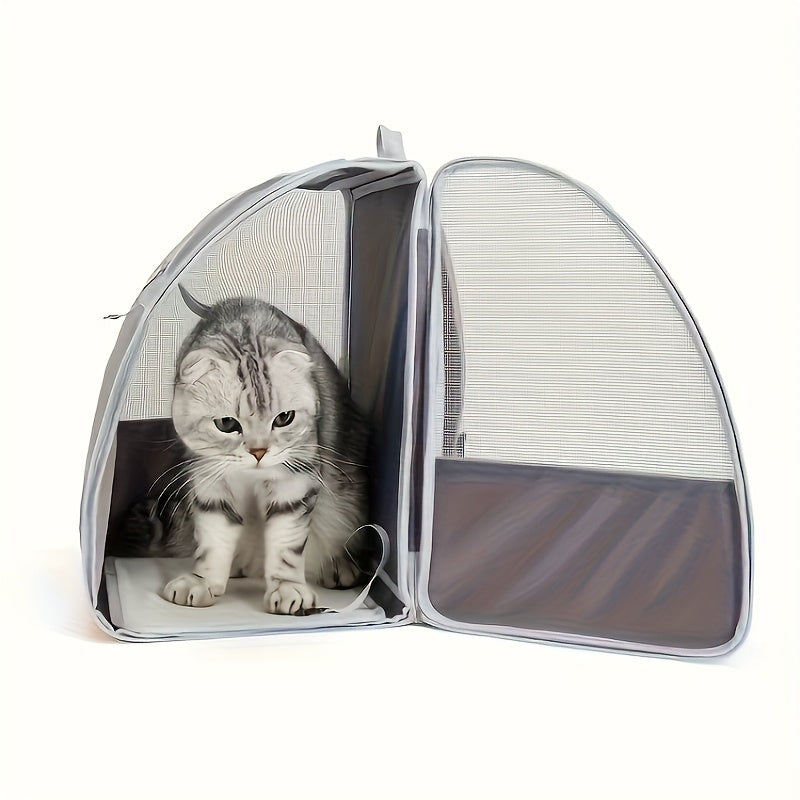 Mesh Cat Carrier Backpack, Foldable Pet Travel Bag with Three-Sided Ventilation, Chest Buckle and Removable Mat for Cats and Small Dogs, Purple or White