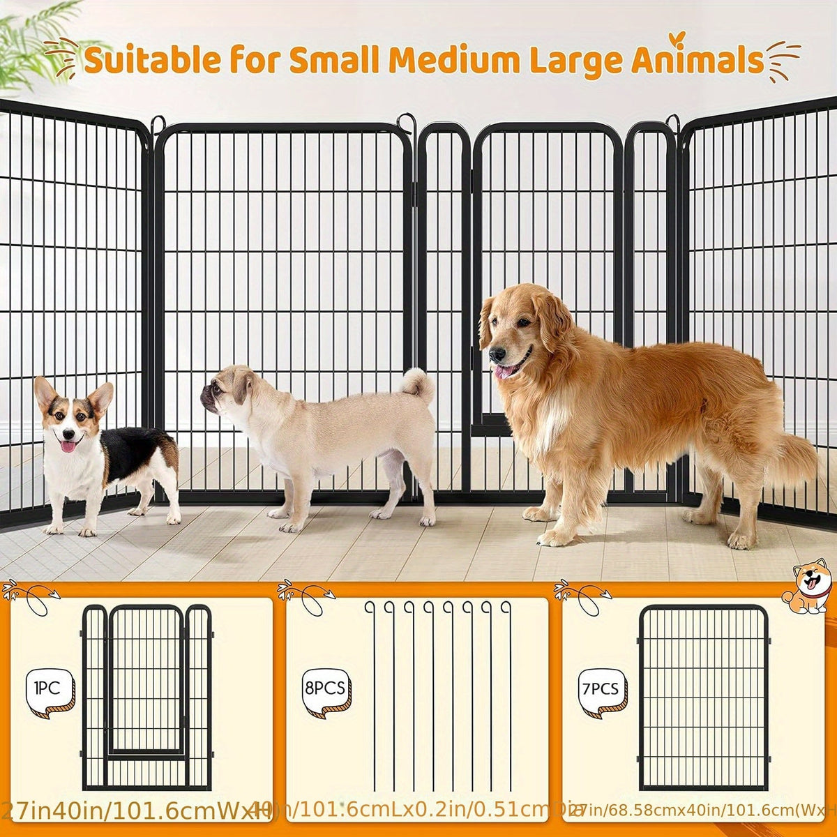 Dog Playpen 8 or 16 Panels, Portable Indoor Outdoor Pet Exercise Pen for Supervised Puppy Play, Backyard Gardens and RV Camping Trips