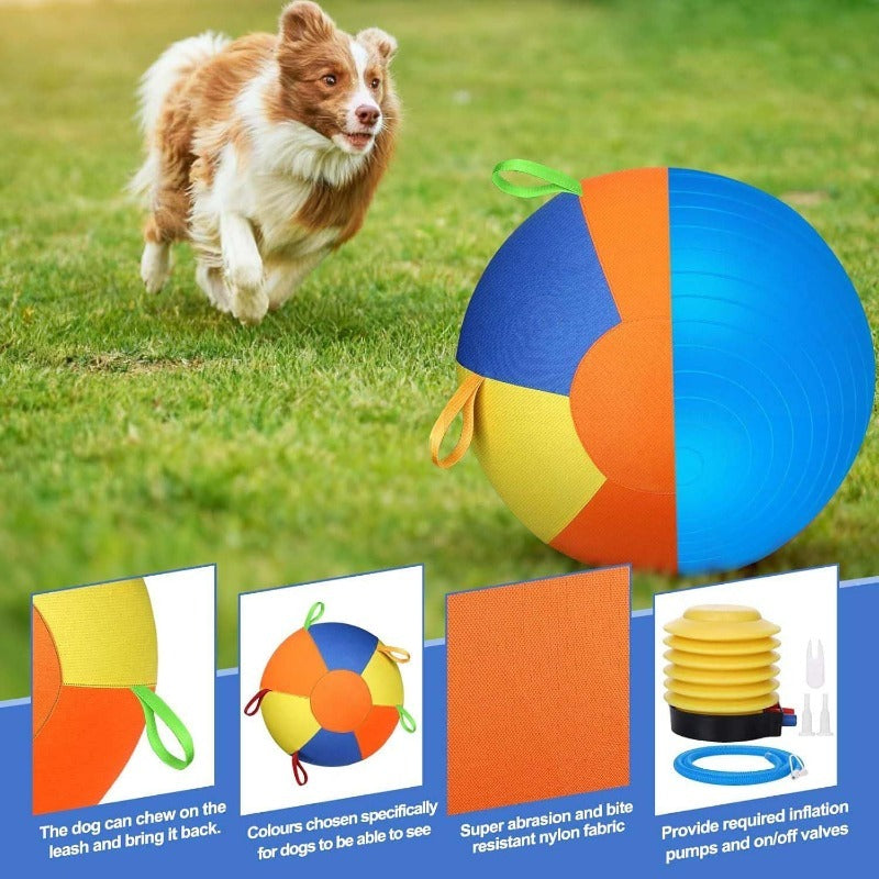 Jumbo Dog Herding Ball with Fabric Handle Cover and Air Pump, Inflatable Training Toy for Supervised Play in 9.84, 17.72 or 21.65 Inch Sizes