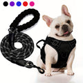 Oxford Dog Harness and Rope Leash Set, Adjustable Reflective Mesh-Padded Walking Vest with Four Fit Points and 5-Foot Padded-Handle Lead, S to XL