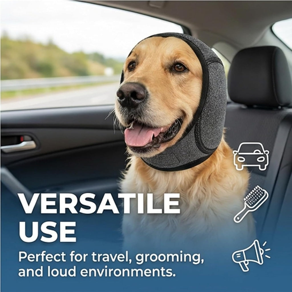 Dog Ear Wrap Grooming Hood, Adjustable Soft Ear Cover with Hook-and-Loop Closure for Supervised Bath-Time and Grooming Routines, Three Sizes and Five Colors