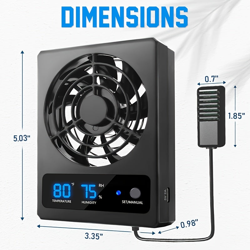 Reptile Climate Controller with Digital Thermometer and Hygrometer, Automatic Dehumidifying Ventilation Fan and High-Temperature Alarm for Terrariums