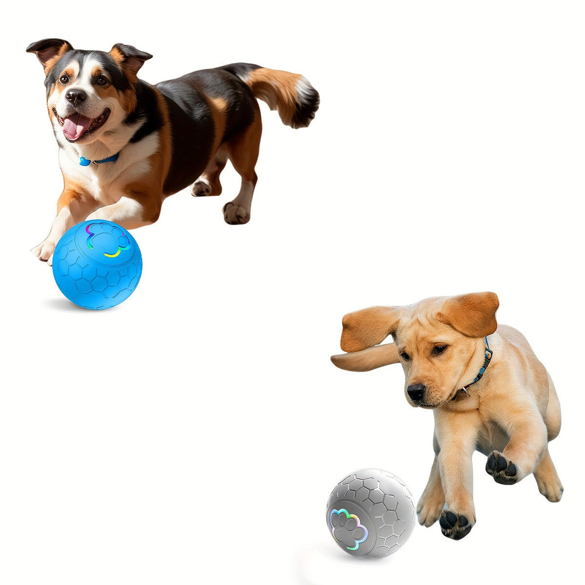 Interactive Pet Balls 2 Pack with Motion Sensor and Flashing Lights, USB Rechargeable Jumping and Rolling Toys for Small Dogs and Cats, Two Modes