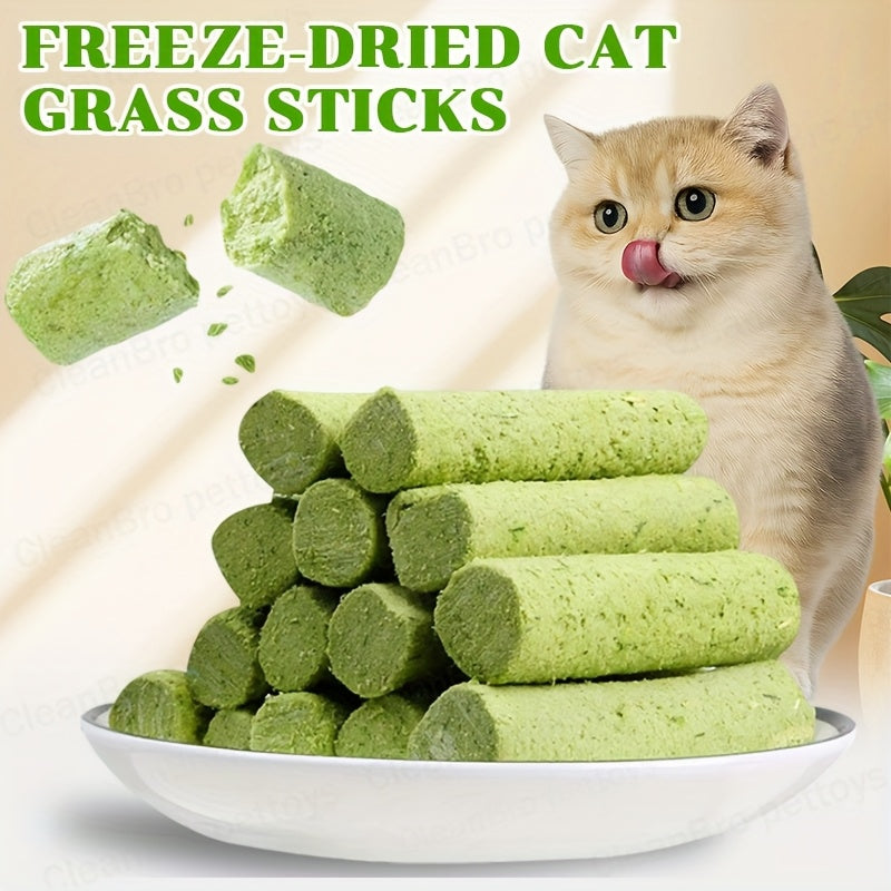Cat Grass Chew Sticks, Freeze-Dried Edible Cat Snacks in 15 or 30 Piece Packs for Supervised Chewing, Treat Time and Cat Owner Gift Baskets
