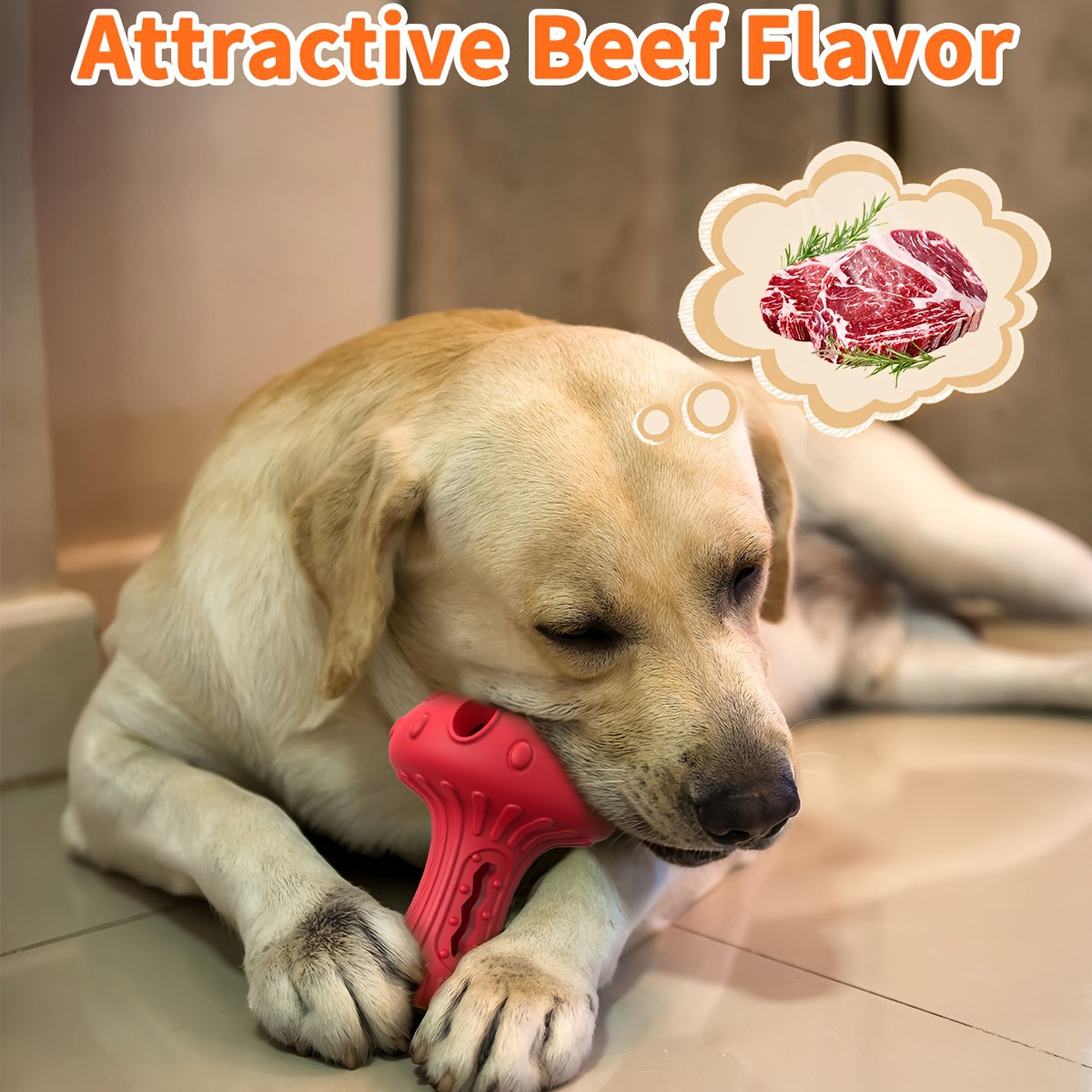 Treat Dispensing Dog Toy in Mushroom Shape, Beef-Scented Rubber Puzzle Chew for Medium and Large Dogs, 3.9 x 5.1 Inches in Red or Yellow