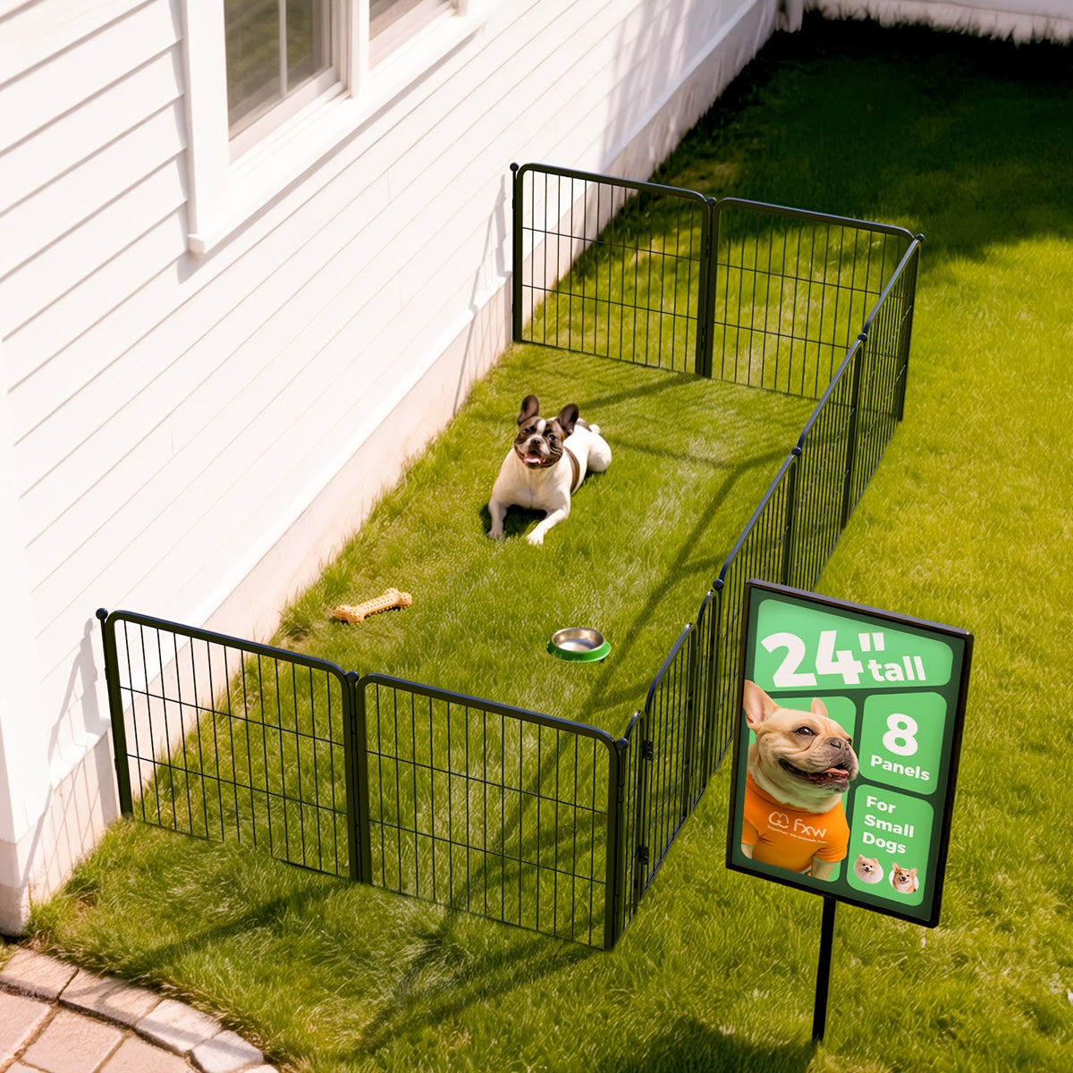 Dog Exercise Pen with Gate, Heavy-Duty Metal Dog Playpen in 8 to 48 Panel Options, Black or White Indoor Outdoor Fence for Yard and RV Camping