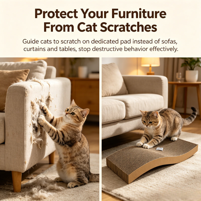 Cardboard Cat Scratcher Pad for Indoor Cats, BC Corrugated Scratching Board with Wavy and Flat Designs Listed, 1, 2, 4 or 8 Pack Options