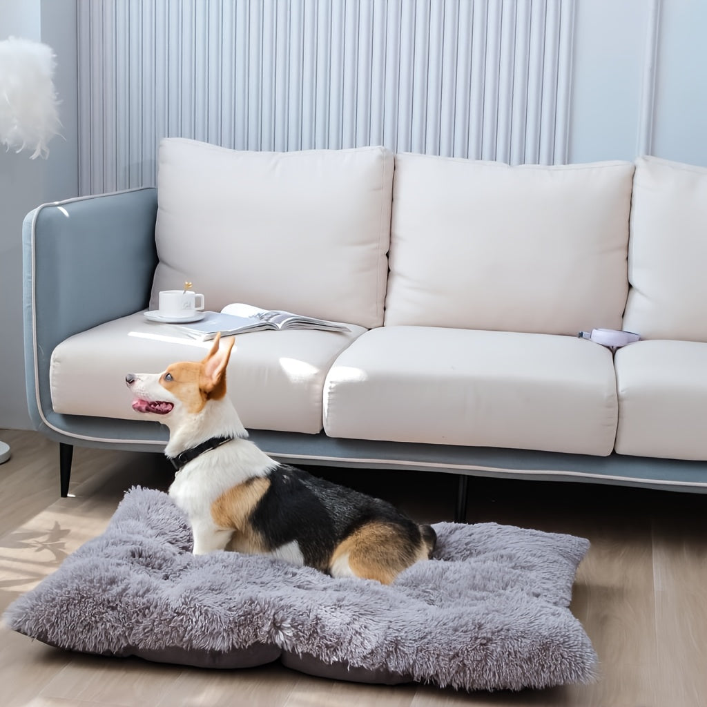 Plush Pet Bed Mat for Dogs and Cats, Light Grey Sleeping Pad in Small 11.8 x 17.7 or XL 23.6 x 35.4 Inch Sizes for Everyday Rest