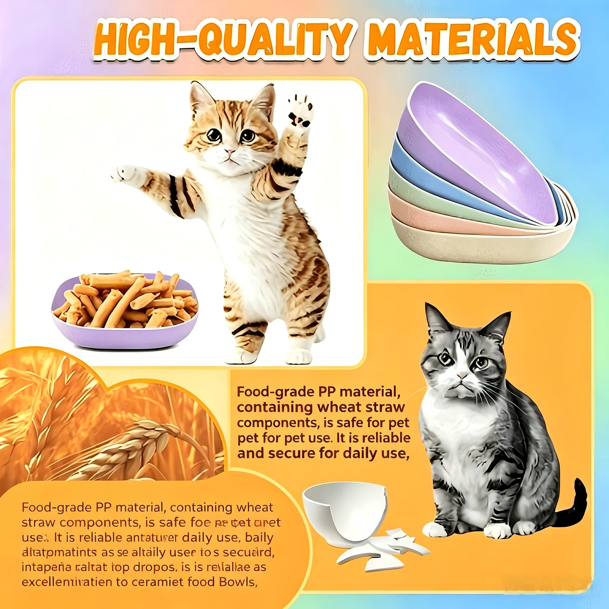 Shallow Cat Food Plates Set, 10 Plastic Wide-Mouth Feeding Dishes with 1 Storage Box, Flat-Bottom Wet Food Bowls for Cats, Kittens and Small Dogs
