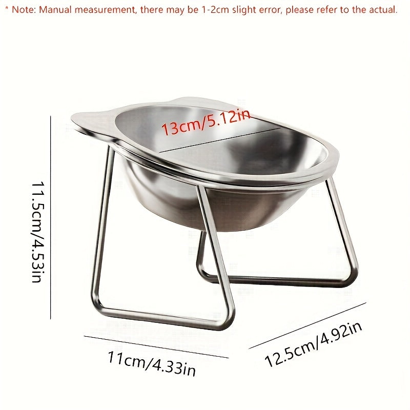 Tilted Cat Bowl with Metal Stand, 304 Stainless Steel Raised Feeding Dish with Cat-Ear Rim and 15 Degree Angle for Everyday Indoor Cat Meals